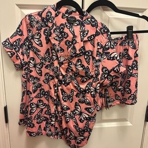 NWT Kate Spade Pink and Navy Butterfly Print Pajama set size medium